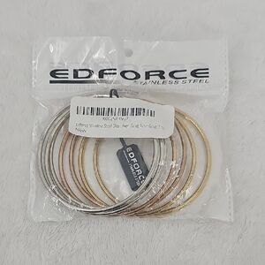 Edforce Stainless Steel Bangle Set - Gold, Rose Gold, Silver Set of 8